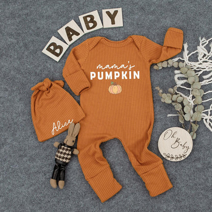 Mama's Pumpkin Baby Bodysuit & Alice Hat Set Newborn Fall Outfit Baby Shower Gift Coming Home Long Sleeve