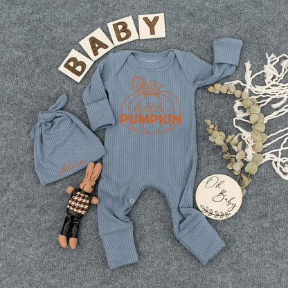 Little Pumpkin Baby Bodysuit and Hat Set Newborn Baby Shower Gift Coming Home Long Sleeve Fall Outfit Alice Name