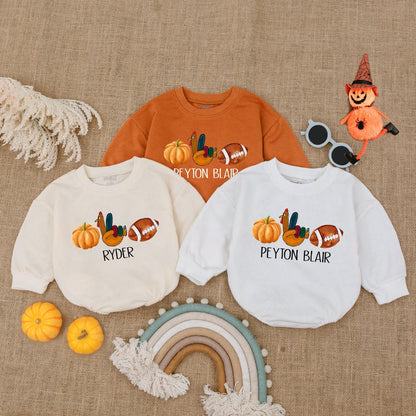 Thanksgiving Football Romper: Turkey & Touchdowns Baby Outfit