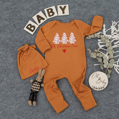 Christmas Tree Cake "Oh, Christmas Tree" Baby Bodysuit & Hat Sophia Name Personalized Newborn Gift Outfit