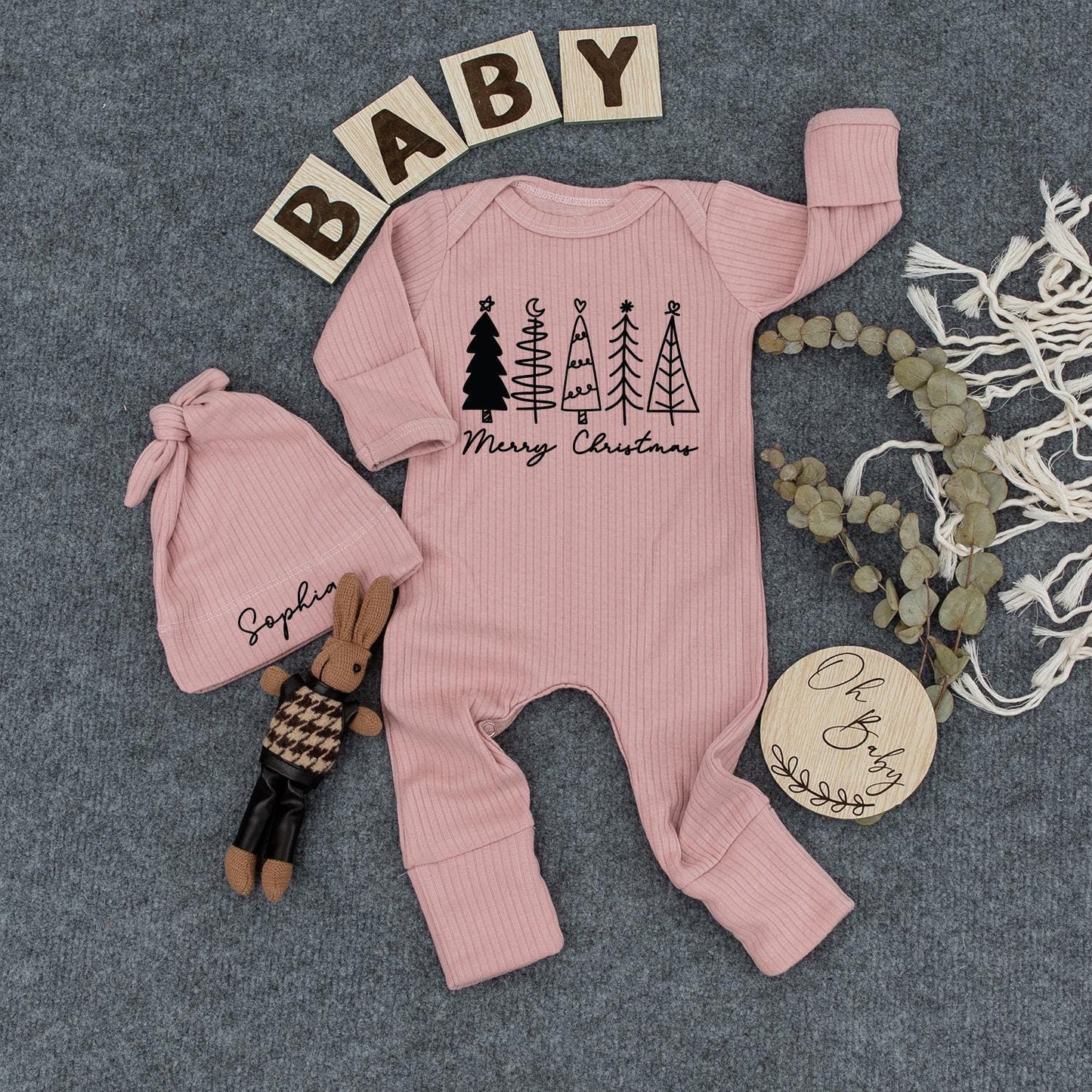 Merry Christmas Tree Baby Bodysuit Newborn Outfit Gift - Festive Holiday Baby Girl Boy Jumpsuit, First Xmas Coming Home Outfit