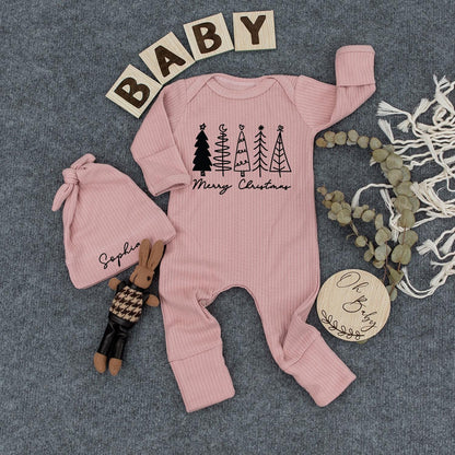Merry Christmas Tree Baby Bodysuit Newborn Outfit Gift - Festive Holiday Baby Girl Boy Jumpsuit, First Xmas Coming Home Outfit