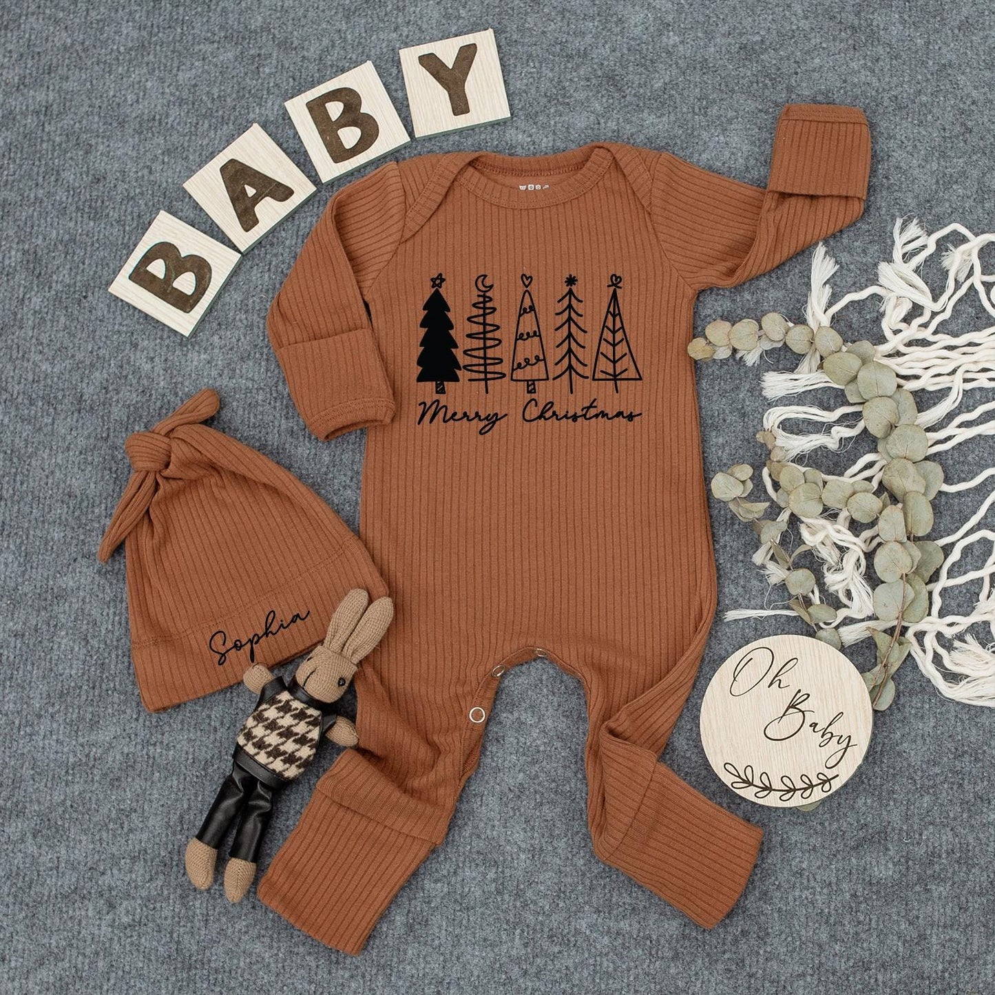 Merry Christmas Tree Baby Bodysuit Newborn Outfit Gift - Festive Holiday Baby Girl Boy Jumpsuit, First Xmas Coming Home Outfit