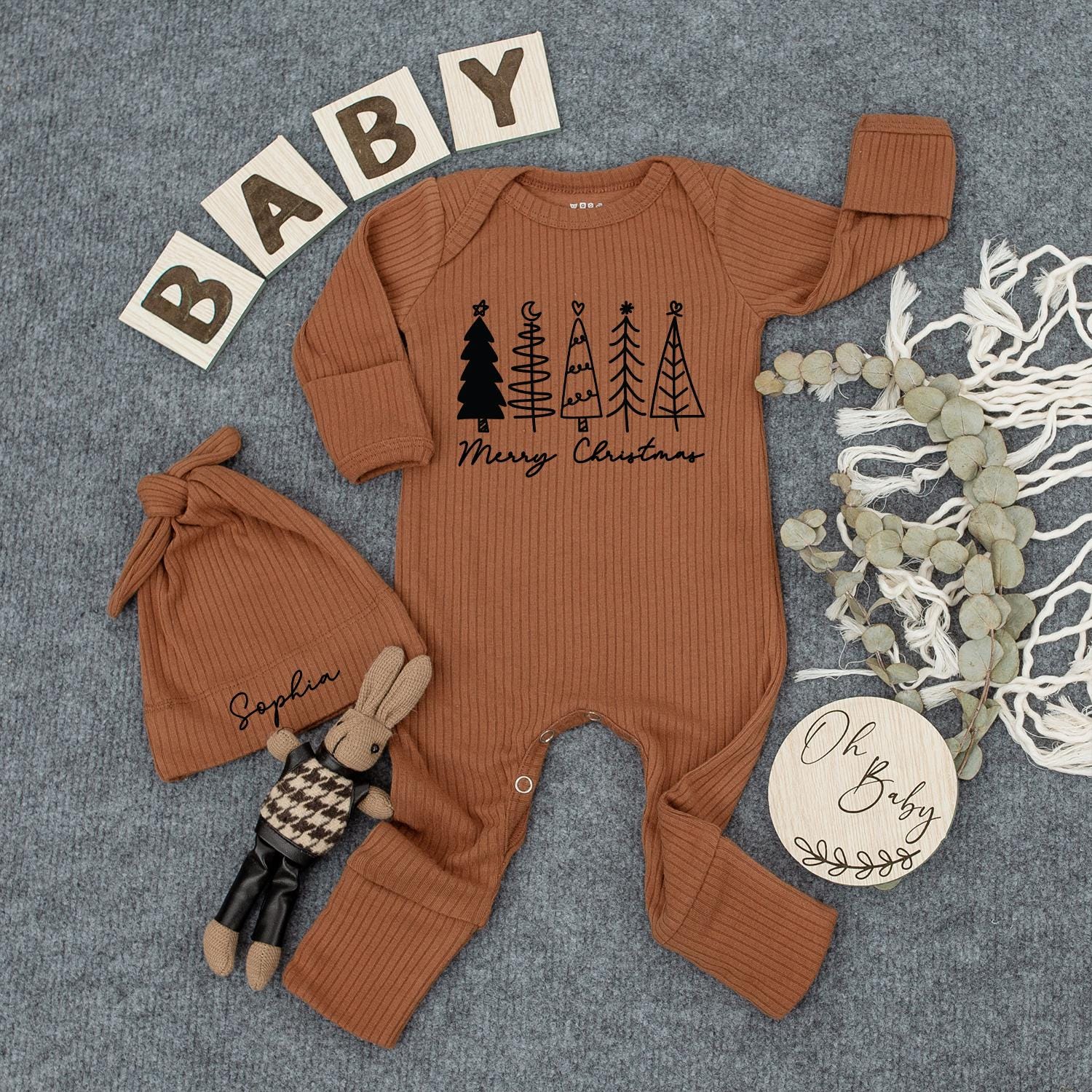 Merry Christmas Tree Baby Bodysuit Newborn Outfit Gift - Festive Holiday Baby Girl Boy Jumpsuit, First Xmas Coming Home Outfit