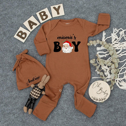 Mama's Boy Christmas Baby Bodysuit, Santa Claus Newborn Jumpsuit, Baby Shower Gift, 1st Xmas Outfit, Cursive & Block Font Design