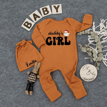 Daddy's Girl Christmas Baby Bodysuit & Hat Set with Santa Claus Design Newborn Coming Home Outfit First Holiday Shower Gift