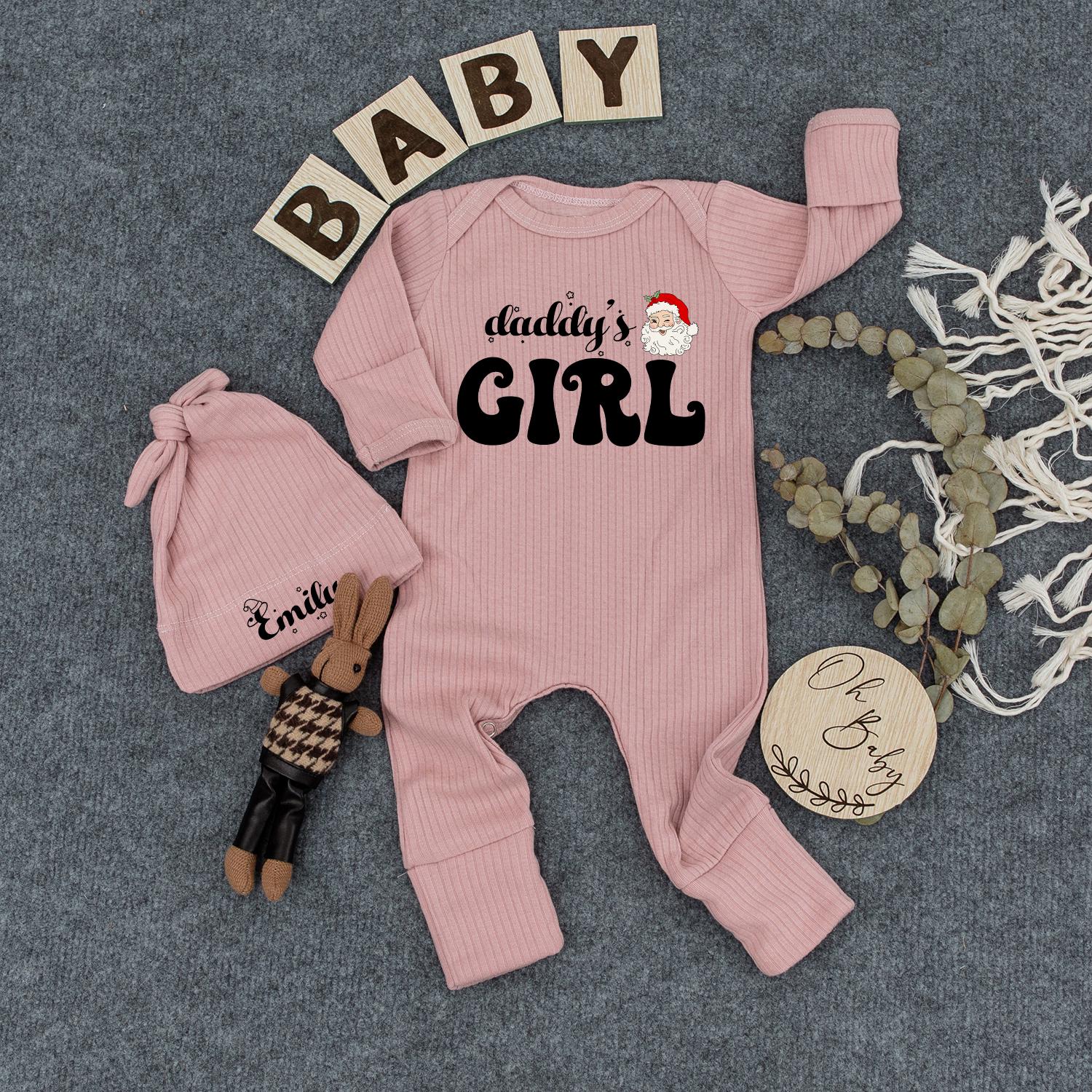 Daddy's Girl Christmas Baby Bodysuit & Hat Set with Santa Claus Design Newborn Coming Home Outfit First Holiday Shower Gift