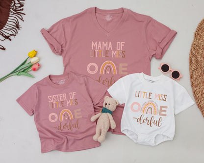 Boho Rainbow First Birthday Shirt Little Miss ONEderful Cake Smash Outfit Girls Birthday Family Matching Rainbow