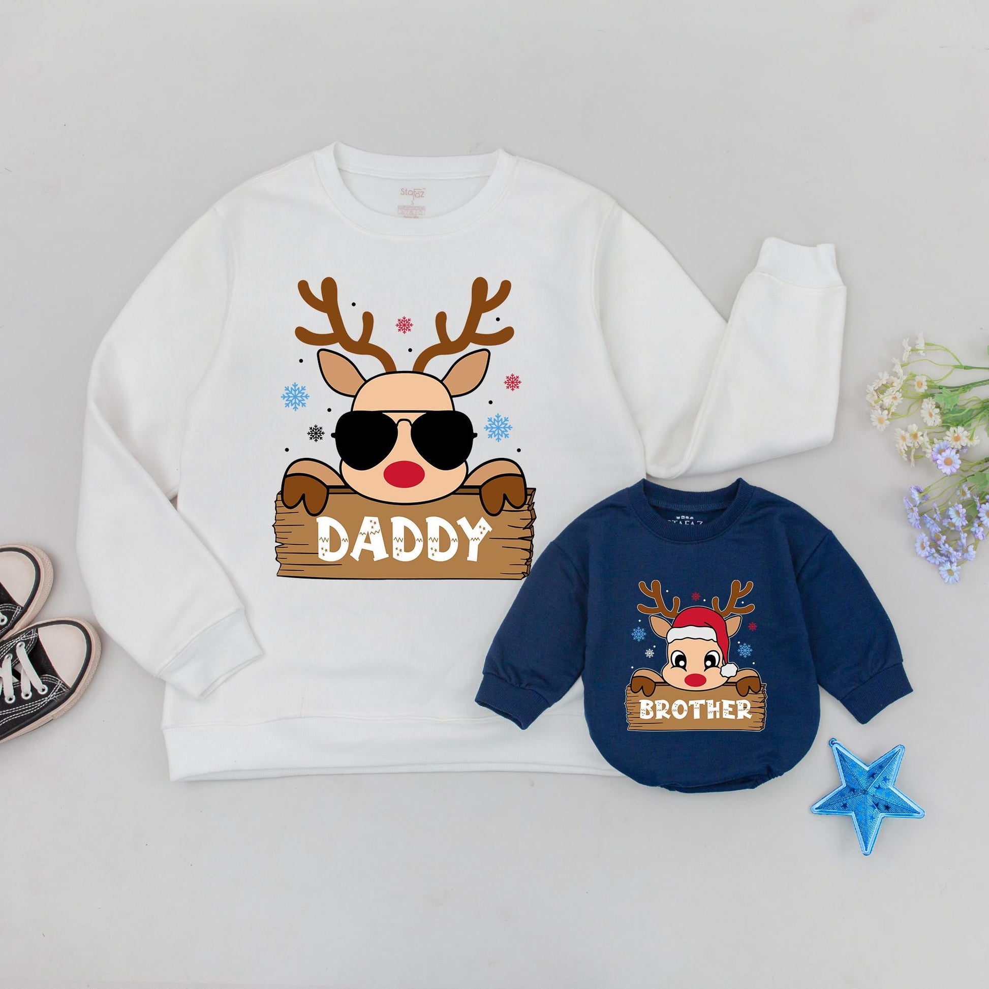 Reindeer Family Christmas Sweatshirt - Personalized Mommy & Me Outfit