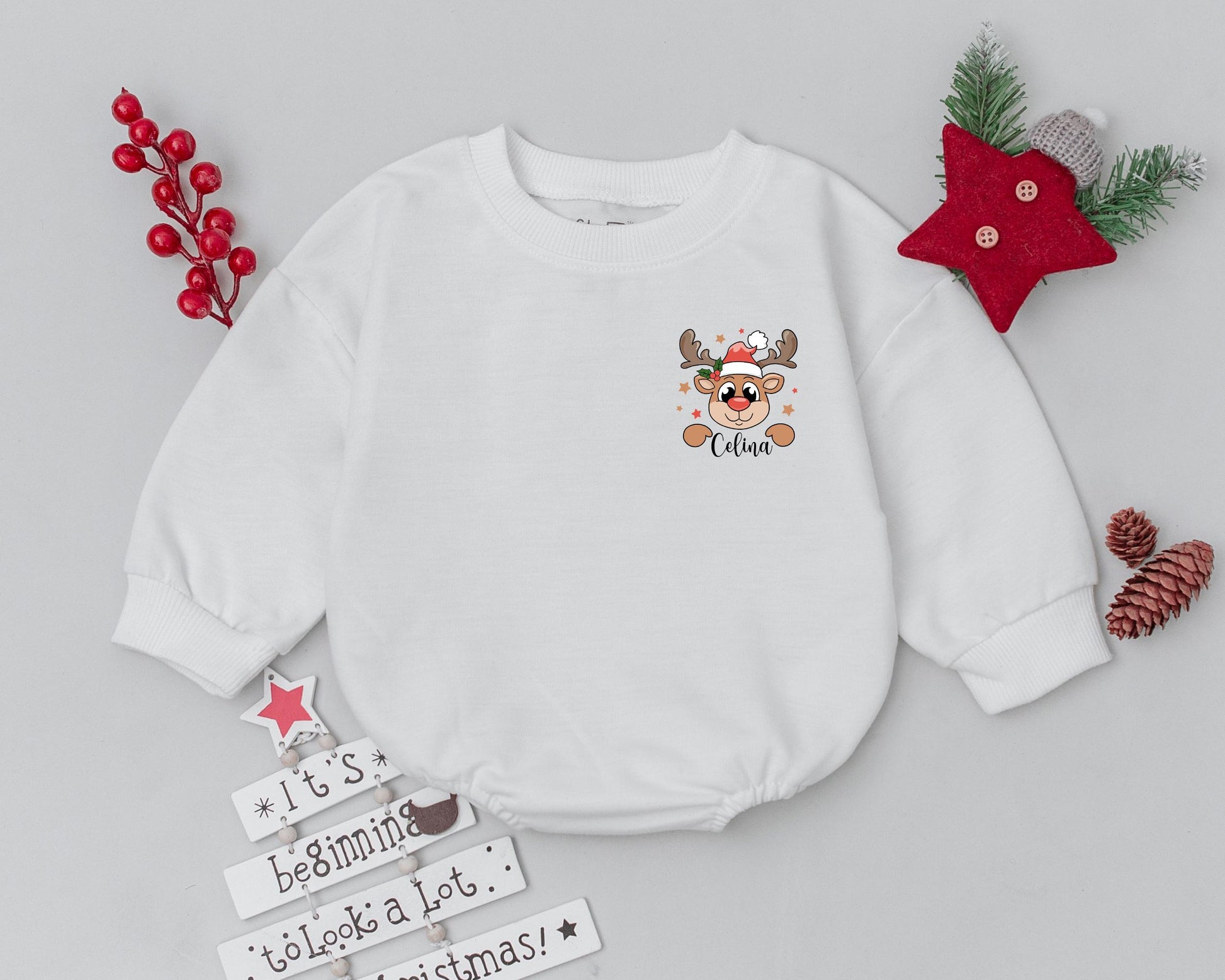 Custom Reindeer Romper: Baby's First Christmas Outfit & Gift