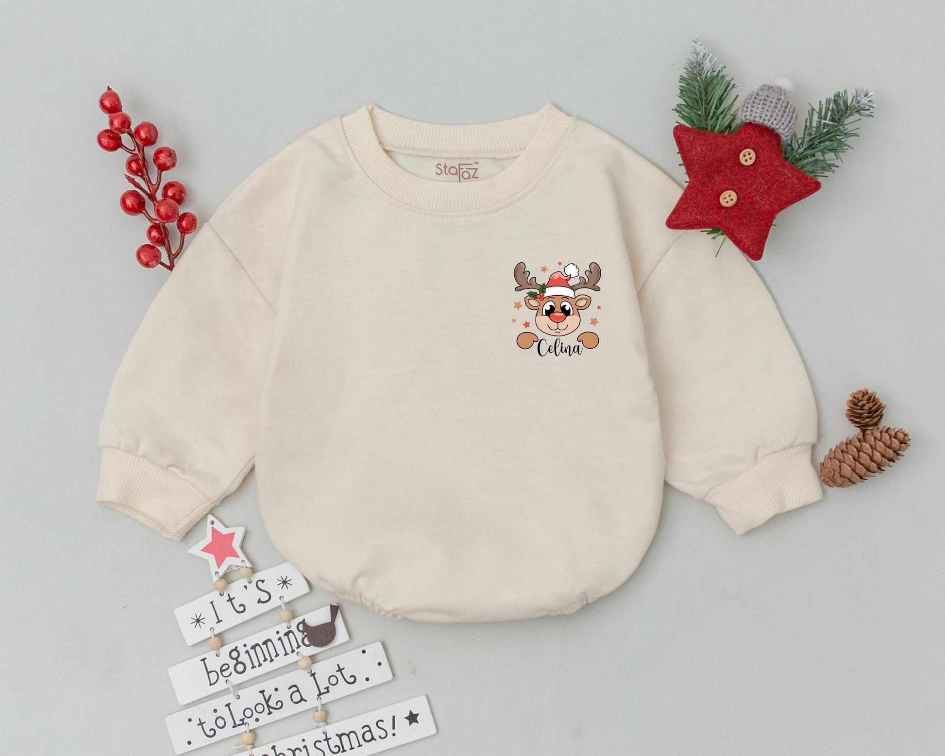 Custom Reindeer Romper: Baby's First Christmas Outfit & Gift