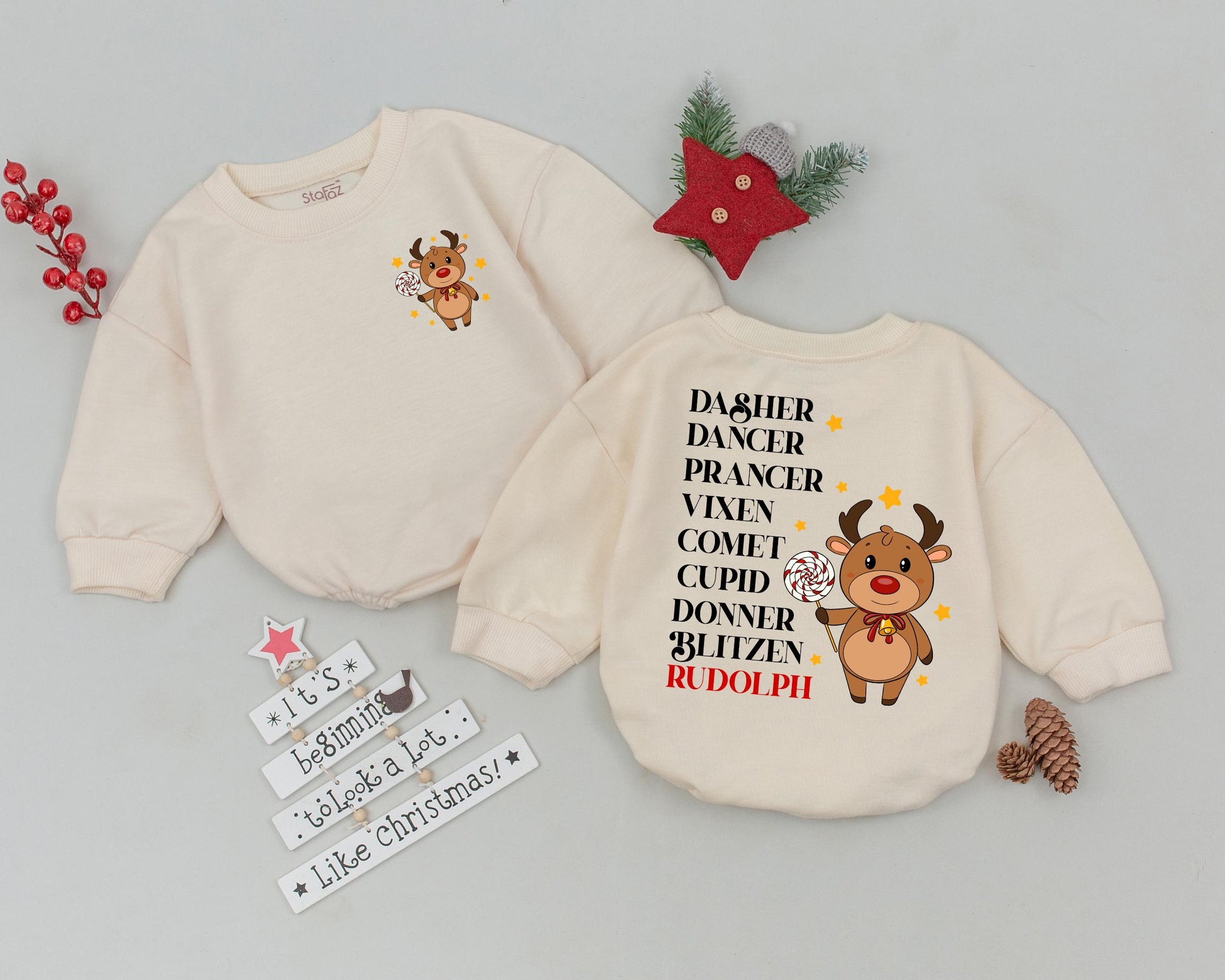 Vintage Deer Romper: First Xmas Outfit & Baby Shower Gift
