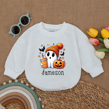 Custom Jameson Ghost Baby Romper Halloween Costume Infant Boy Girl Fall Outfit Cute Jack-o-Lantern & Bats Baby Clothes