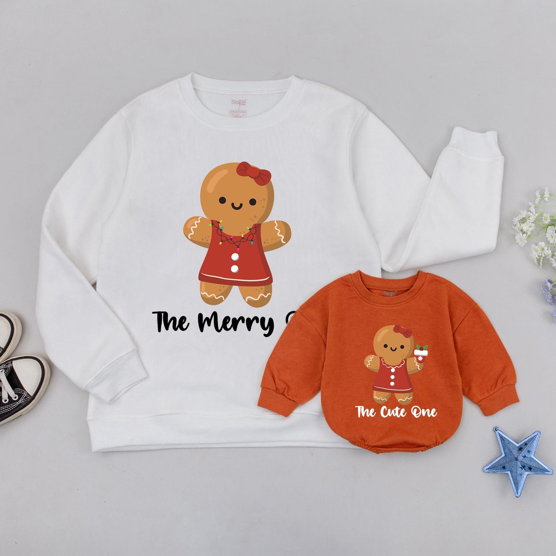 Gingerbread Family Christmas Sweater Set: Mommy & Me Holiday Outfit