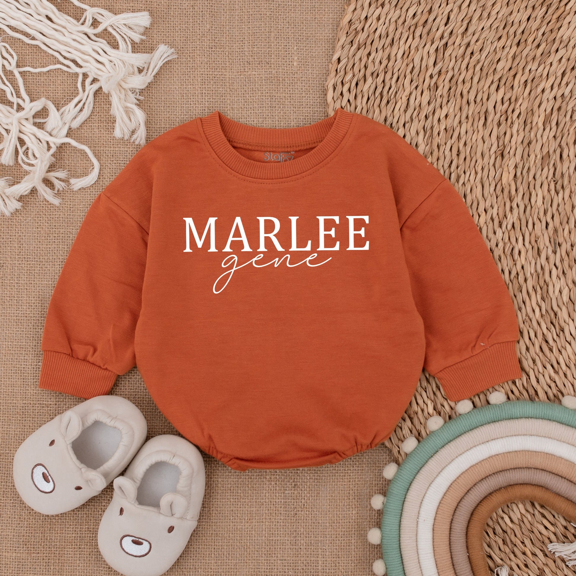 Oversized Custom Name Baby Romper Bubble Romper Modern Blue Baby Sweatshirt with Bold & Cursive Text Personalized Gift for Infants