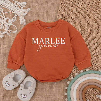 Oversized Custom Name Baby Romper Bubble Romper Modern Blue Baby Sweatshirt with Bold & Cursive Text Personalized Gift for Infants