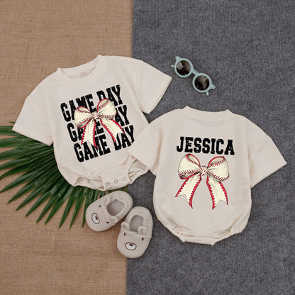 Custom Baseball Baby Romper with Bow – Perfect Shower Gift