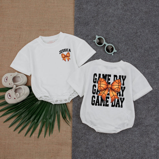 Retro Sports Baby Romper: Basketball & Football Game Day Outfit  