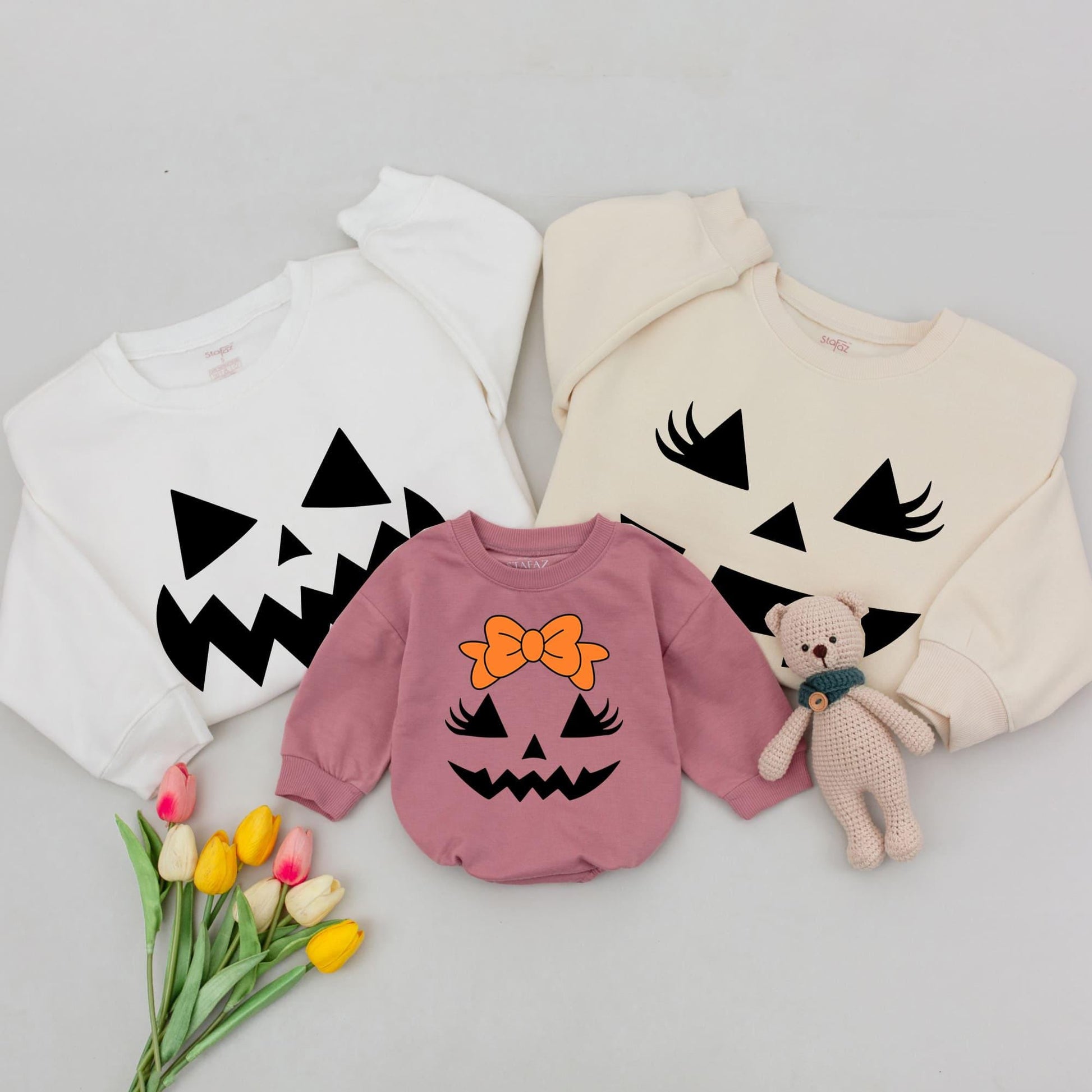 Matching Family Pumpkin Face Halloween Sweatshirt for All Ages