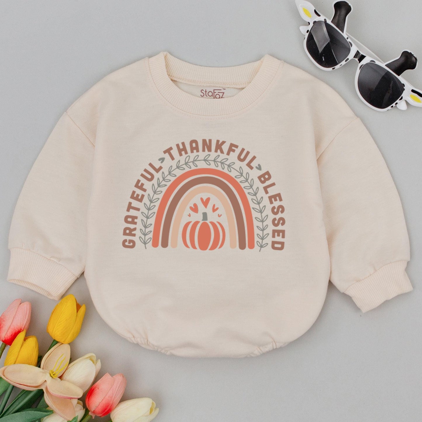 Retro Thanksgiving Baby Bodysuit: Grateful, Thankful, Blessed Outfit