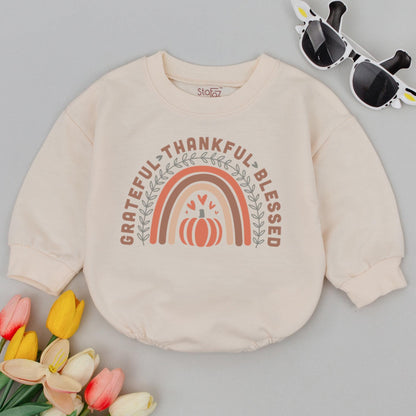 Retro Thanksgiving Baby Bodysuit: Grateful, Thankful, Blessed Outfit
