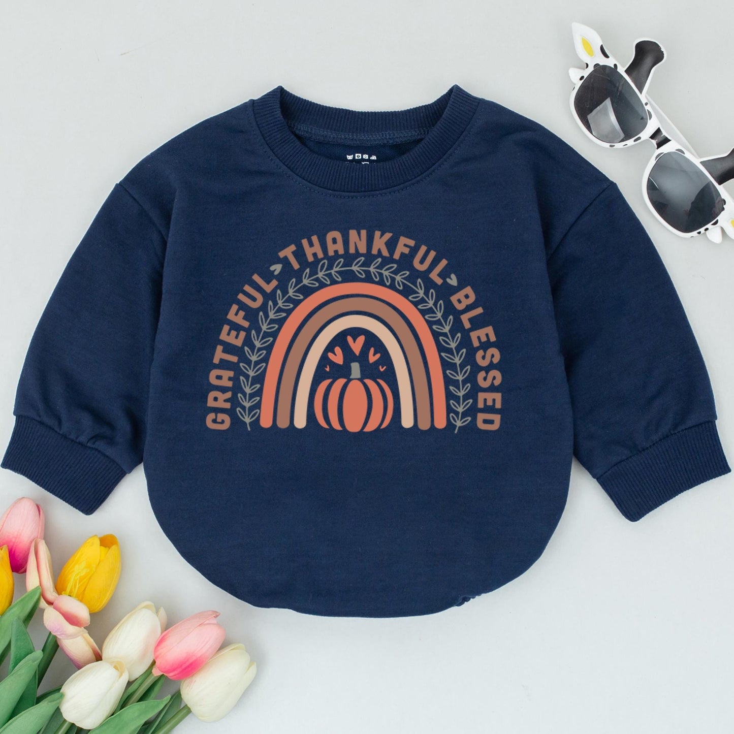 Retro Thanksgiving Baby Bodysuit: Grateful, Thankful, Blessed Outfit