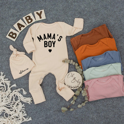 Mama's Boy Newborn Outfit Custom Name Hat Set, Modern Infant Bodysuit, Sweet Baby Shower Gift, Personalized Boy Clothes, Pregnancy Announcement 138