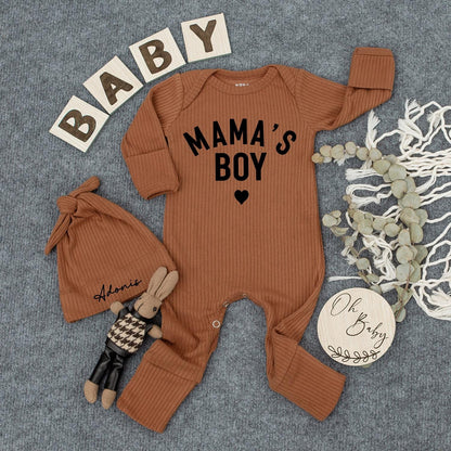 Mama's Boy Newborn Outfit Custom Name Hat Set, Modern Infant Bodysuit, Sweet Baby Shower Gift, Personalized Boy Clothes, Pregnancy Announcement 138