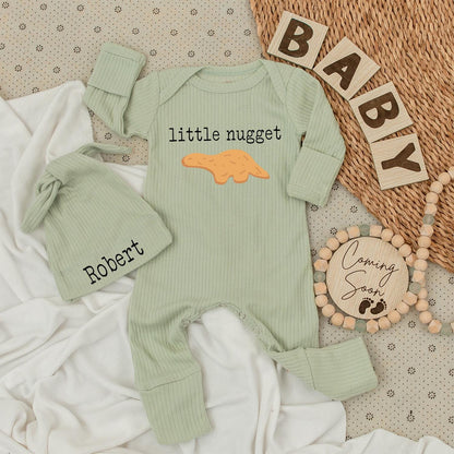 Little Nugget Dinosaur Baby Bodysuit & Hat Set, Personalized Robert Newborn Outfit, Baby Boy or Girl Sleepsuit, Custom Baby Shower Gift