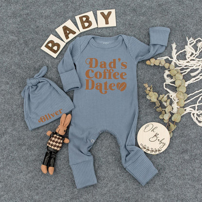 Dad's Coffee Date Personalized Baby Outfit with 'Oliver' Hat, Cute Newborn Set for Coffee Loving Dads, Baby Shower Gift, Modern Infant Bodysuit 138