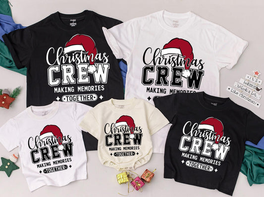 Christmas Crew Matching Family Shirts Making Memories Together! Festive Holiday T-Shirts, Toddler Christmas Shirt, Newborn Romper, Santa Hat, Modern Xmas Fun (139)