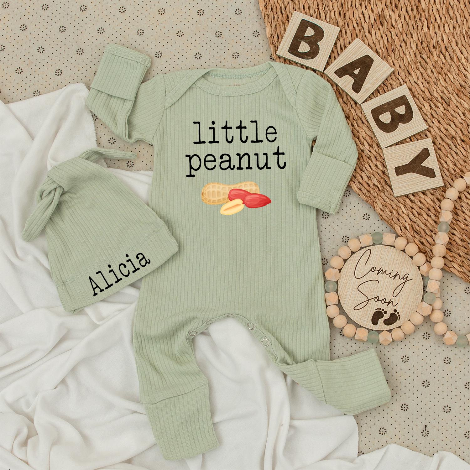 Little Peanut Baby Bodysuit and Hat Set with Personalized Name Alicia Soft Cotton Adorable Newborn Gift for Baby Showers Sweet and Simple Design