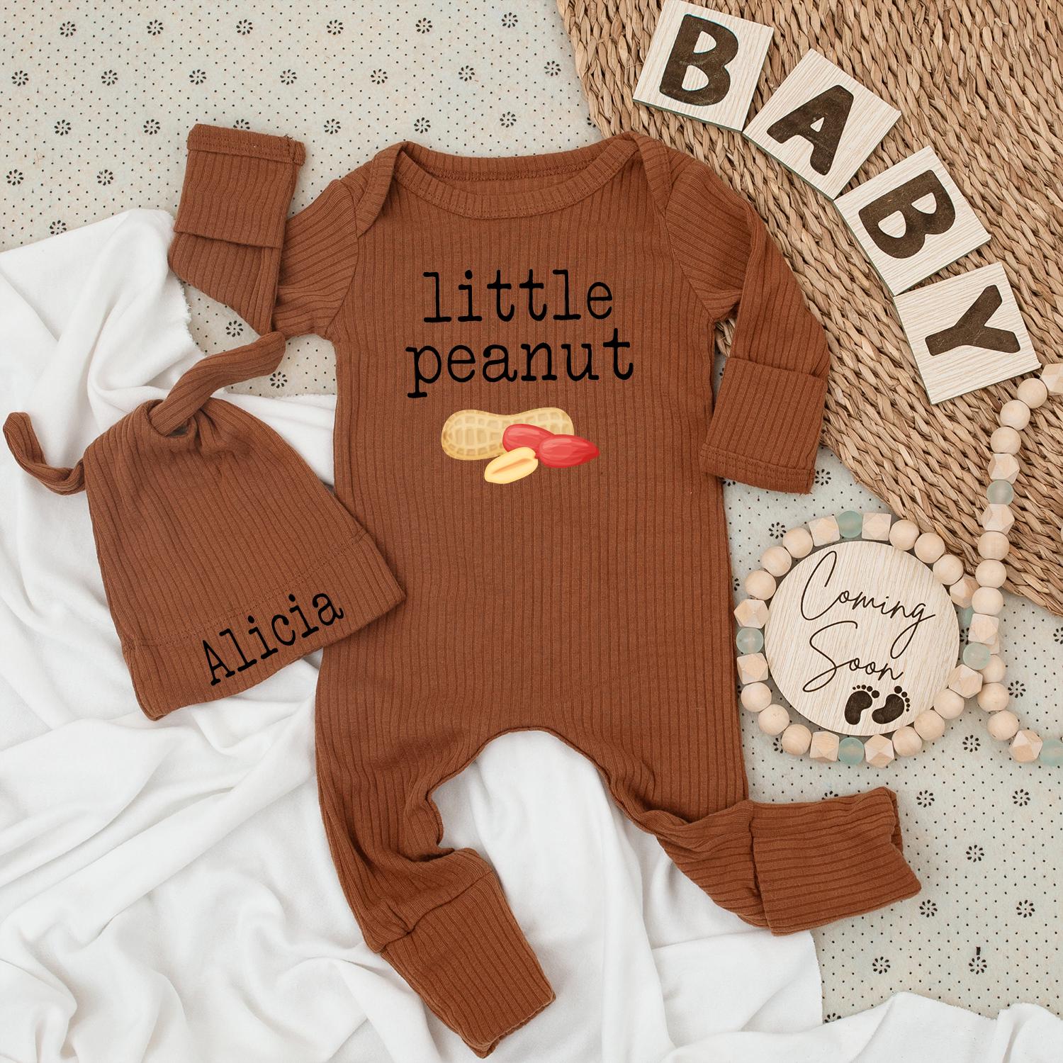 Little Peanut Baby Bodysuit and Hat Set with Personalized Name Alicia Soft Cotton Adorable Newborn Gift for Baby Showers Sweet and Simple Design