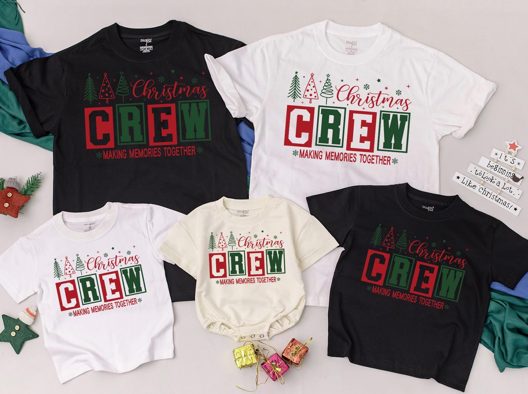 Festive Family Matching Tees: Retro Christmas Crew & Baby Romper