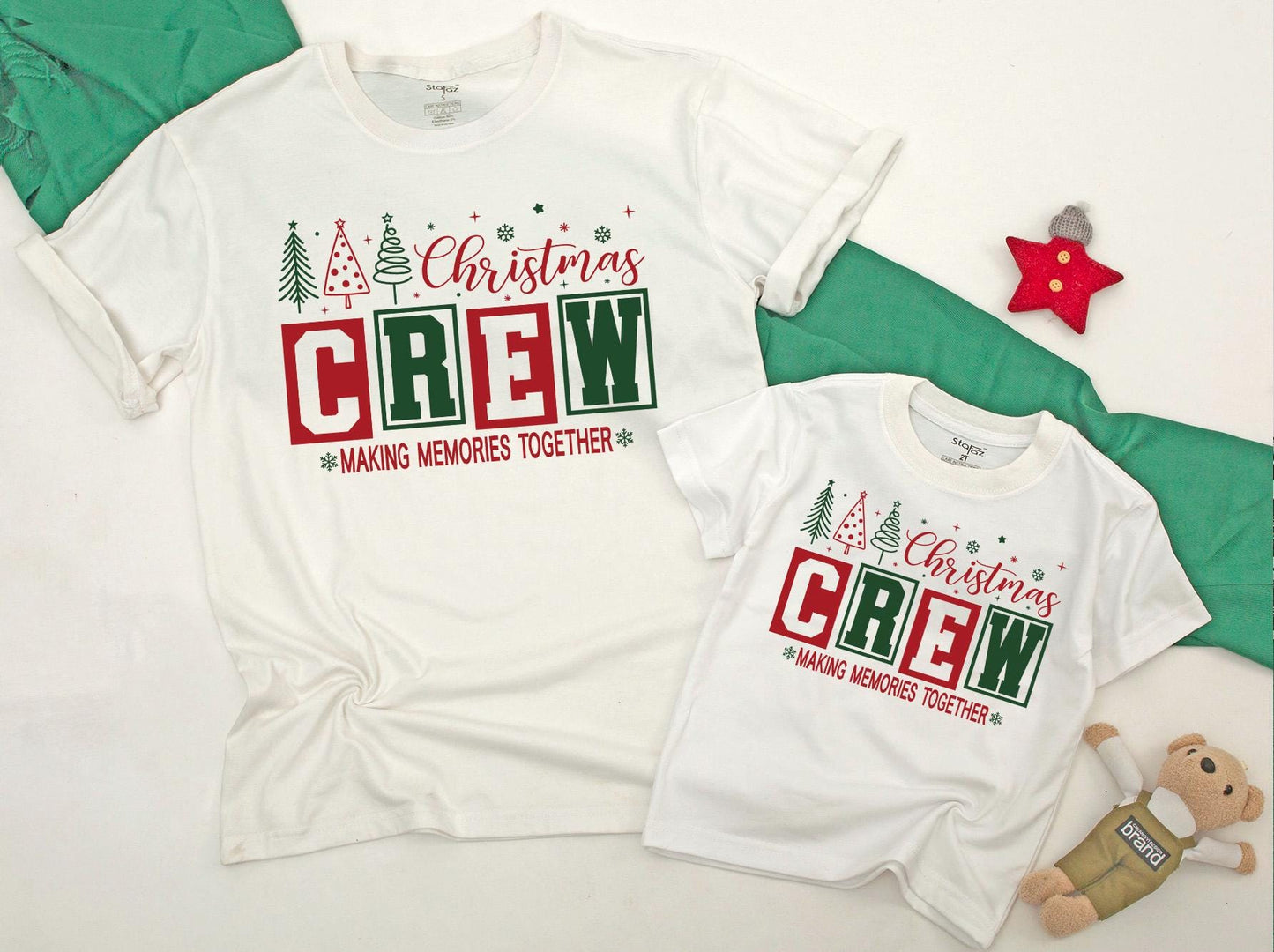 Festive Family Matching Tees: Retro Christmas Crew & Baby Romper