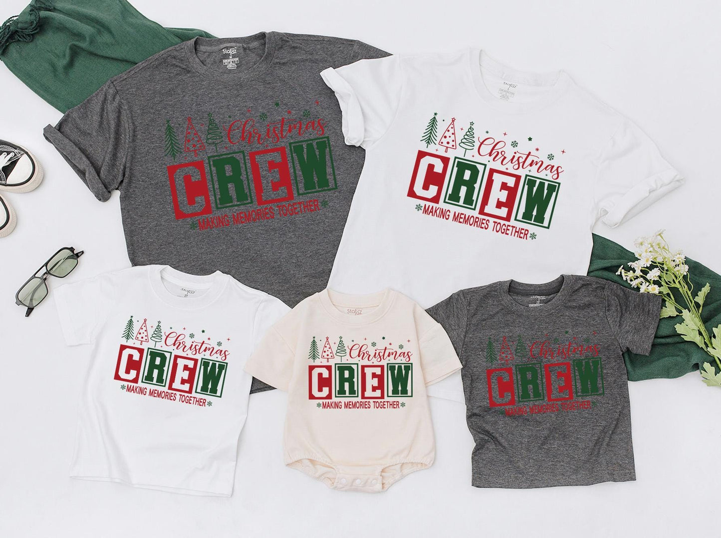 Festive Family Matching Tees: Retro Christmas Crew & Baby Romper