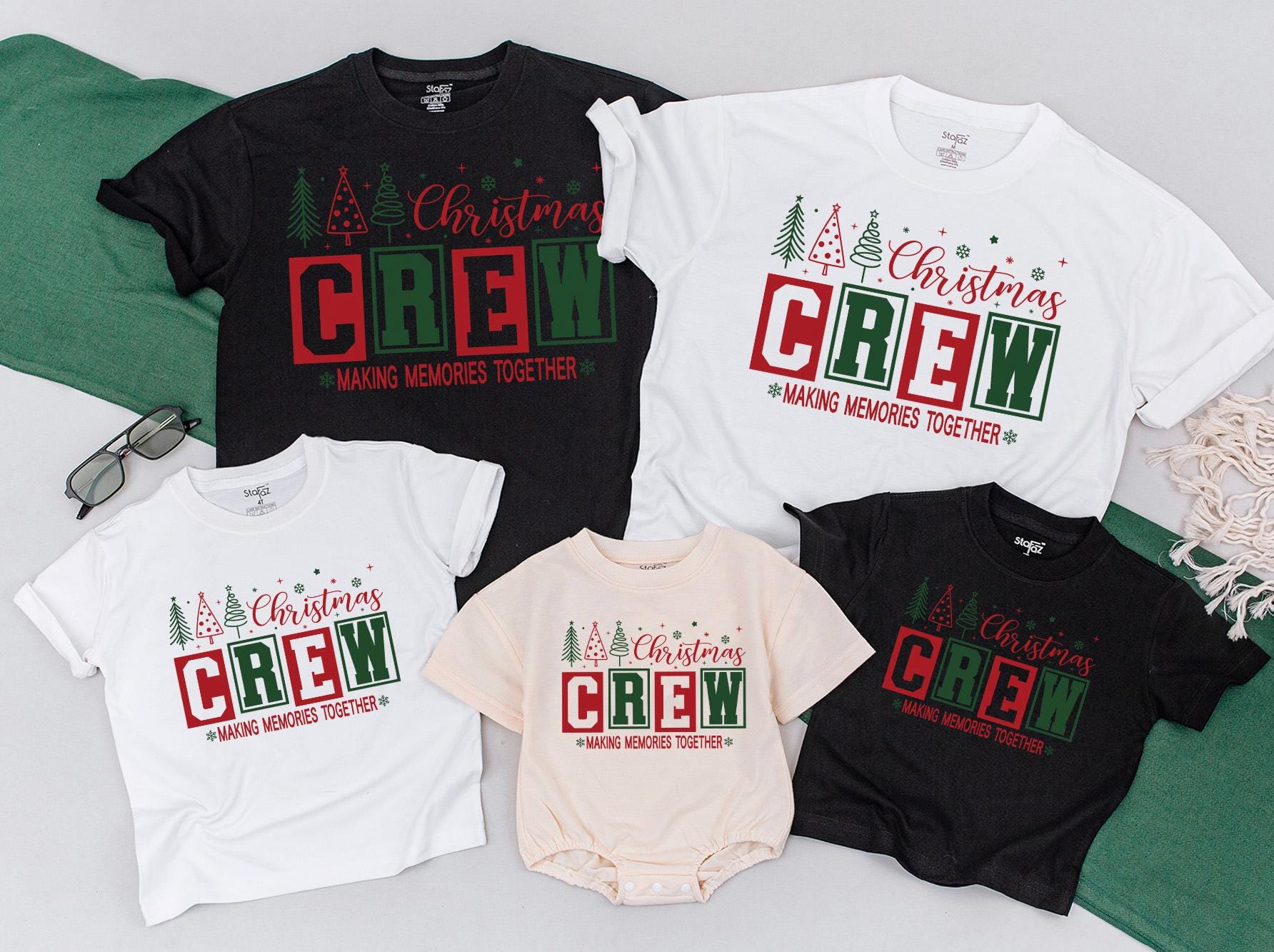 Festive Family Matching Tees: Retro Christmas Crew & Baby Romper