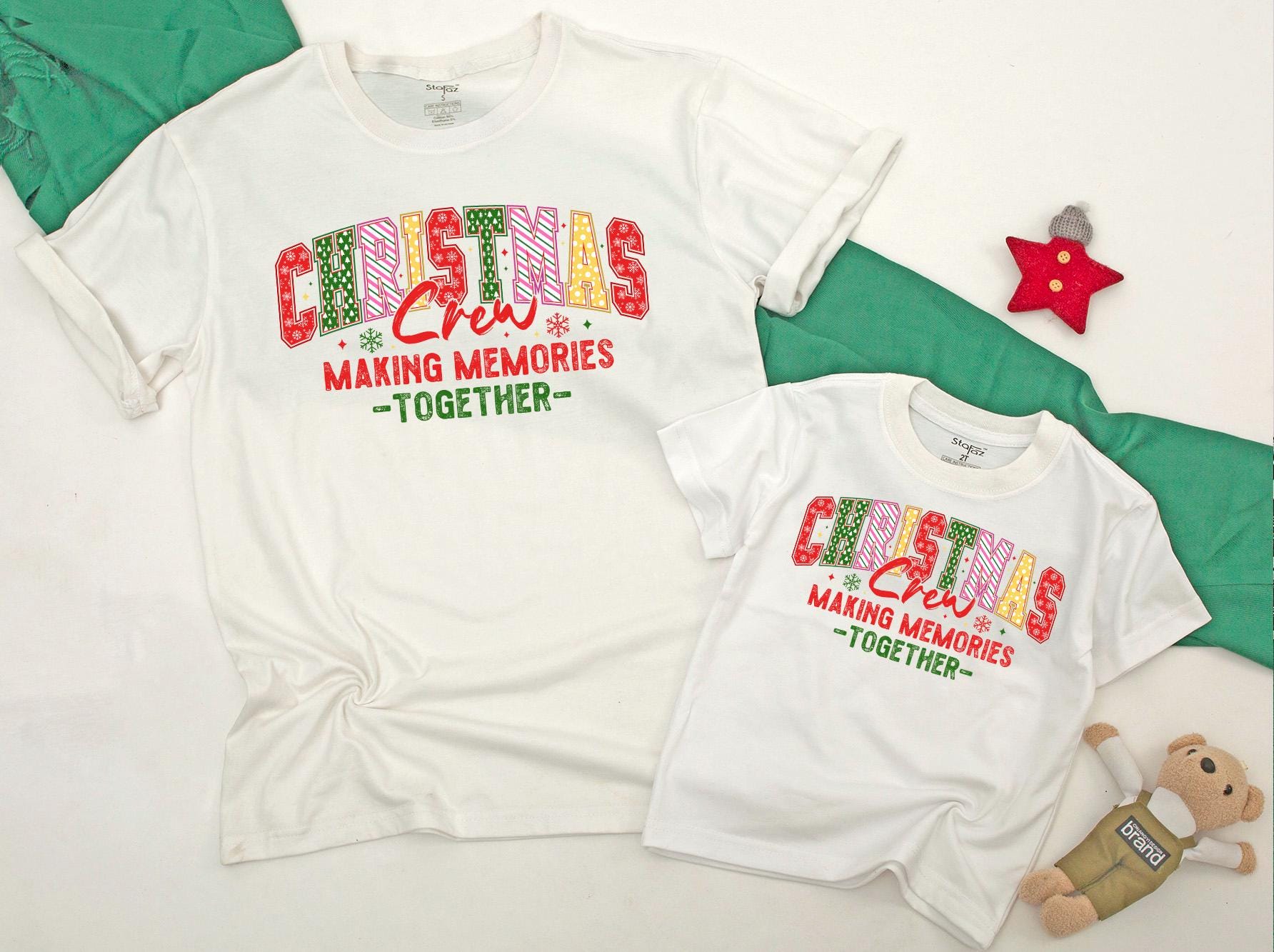 Christmas Crew Making Memories Together Family Matching Red Green Festive Snowflake T-Shirt Gift Toddler Baby