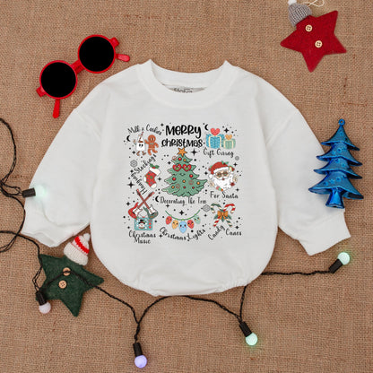 Santa Baby Retro Christmas Tree Romper – Cozy Holiday Outfit
