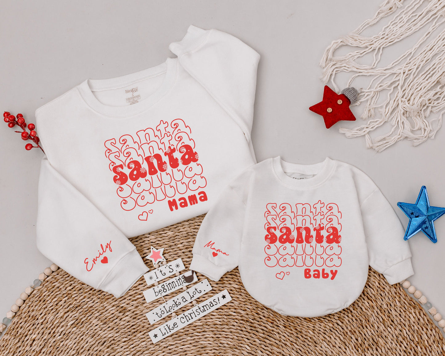 Matching Mama Claus Christmas Sweaters for Family & Baby Gift