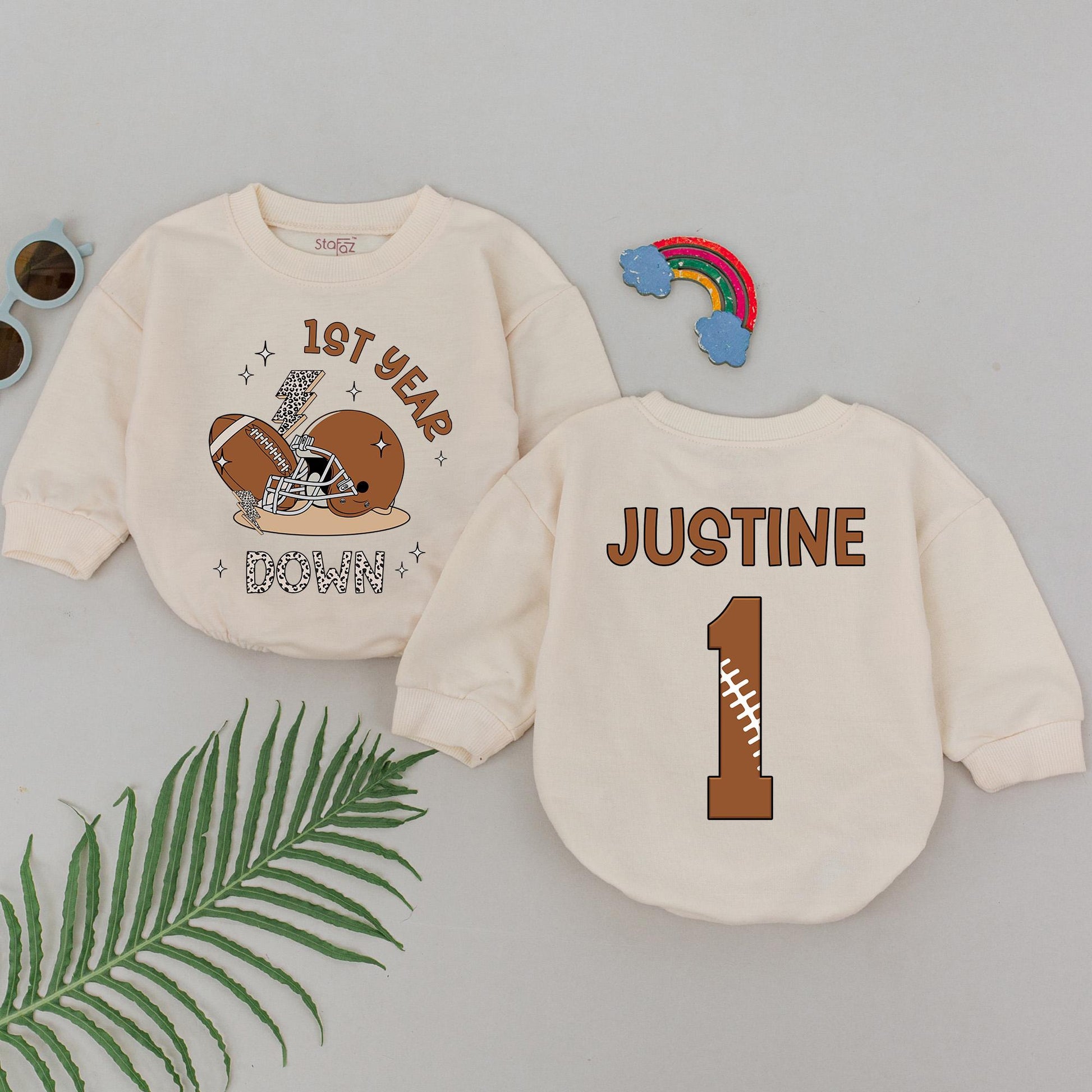 Football First Birthday Romper - Personalized 1st Year Down Outfit