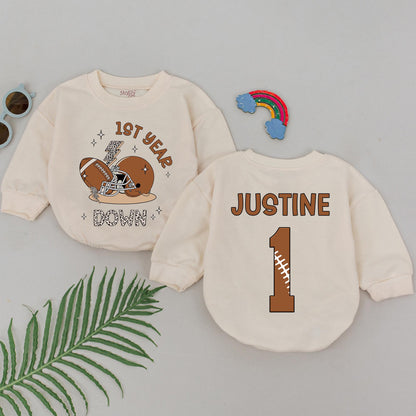Football First Birthday Romper - Personalized 1st Year Down Outfit