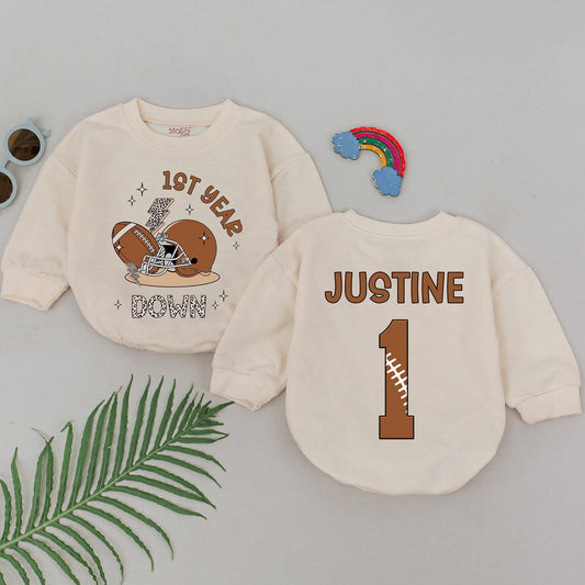 Football First Birthday Romper - Personalized 1st Year Down Outfit