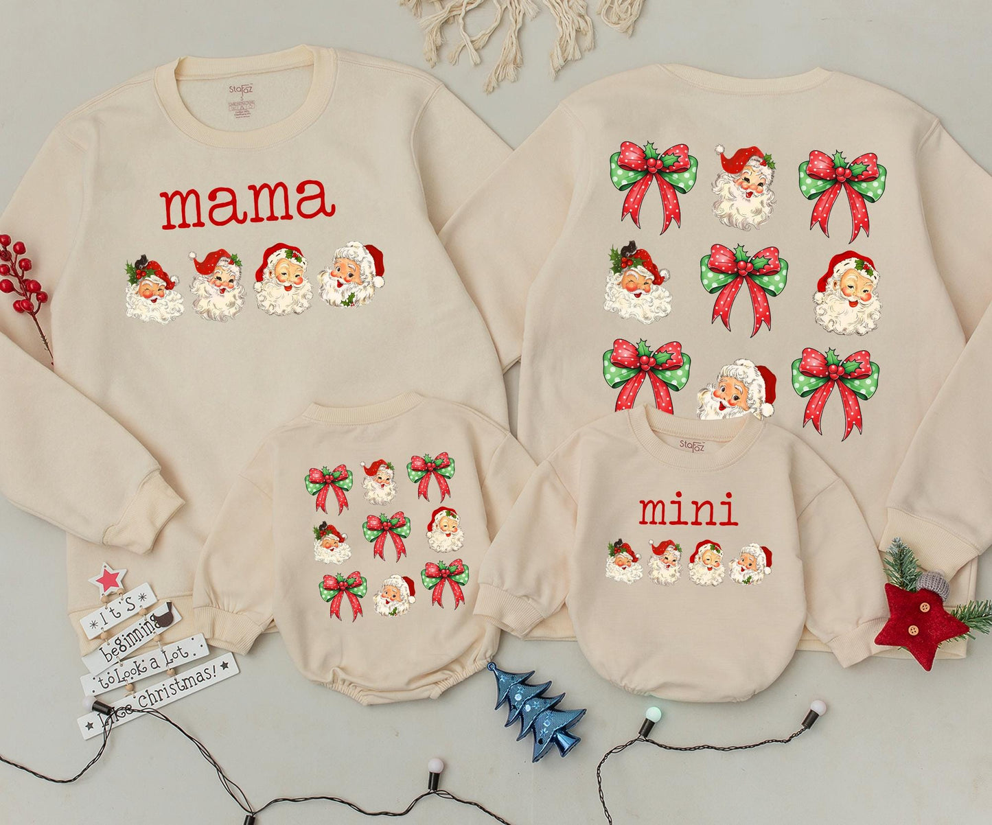 Retro Santa Mama and Mini Matching Christmas Sweatshirt Cozy Vintage Holiday Outfit Toddler Baby First Christmas Gift Family Vacation Wear