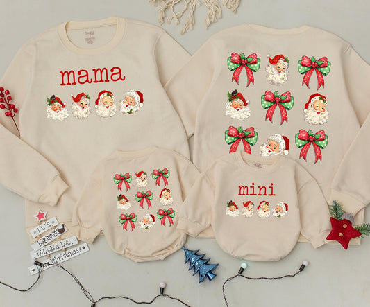 Retro Santa Mama and Mini Matching Christmas Sweatshirt Cozy Vintage Holiday Outfit Toddler Baby First Christmas Gift Family Vacation Wear
