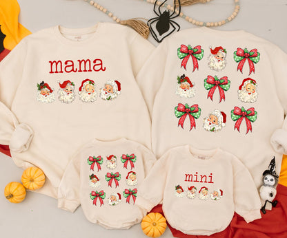 Retro Santa Mama and Mini Matching Christmas Sweatshirt Cozy Vintage Holiday Outfit Toddler Baby First Christmas Gift Family Vacation Wear