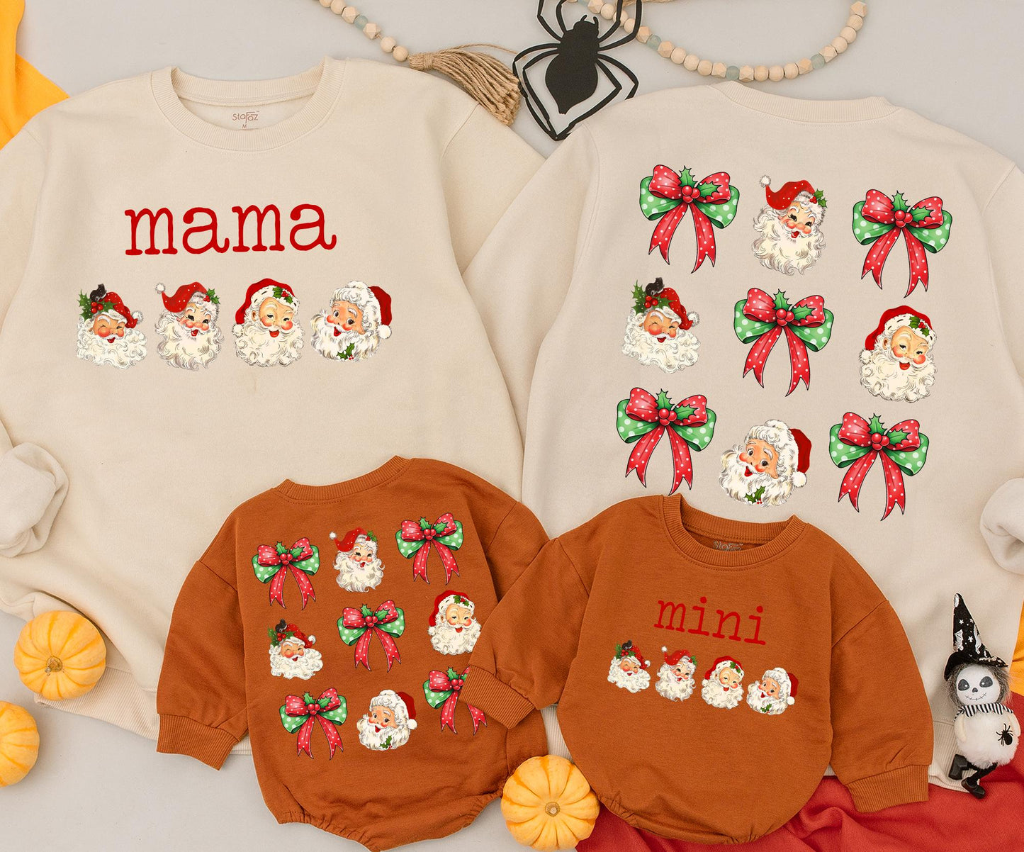 Retro Santa Mama and Mini Matching Christmas Sweatshirt Cozy Vintage Holiday Outfit Toddler Baby First Christmas Gift Family Vacation Wear