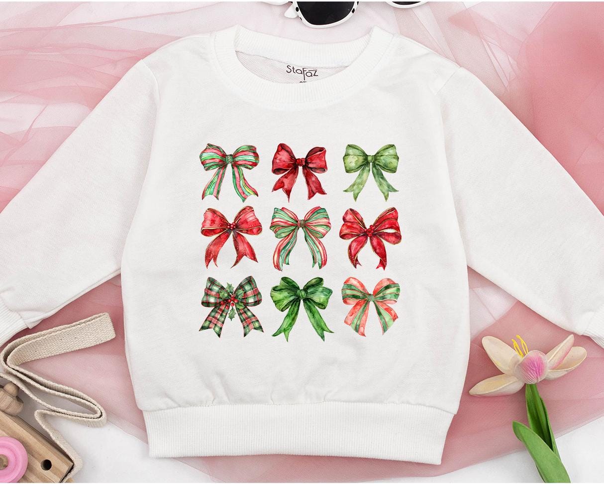 Christmas Bow Baby Bubble Romper First Christmas Outfit Girl Sweatshirt Cute Red Green Plaid Watercolor Design Holiday Infant Clothes Girly Winter Gift (139)