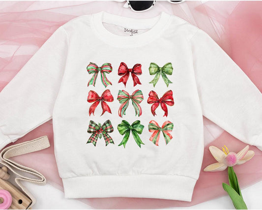 Christmas Bow Baby Bubble Romper First Christmas Outfit Girl Sweatshirt Cute Red Green Plaid Watercolor Design Holiday Infant Clothes Girly Winter Gift (139)