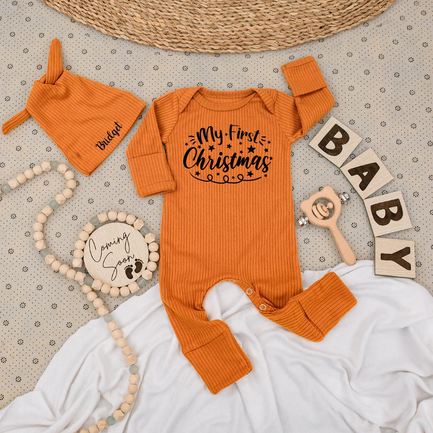 My First Christmas Baby Romper Black Star Festive Design Soft Long Sleeve Going Home Outfit Newborn Holiday Gift